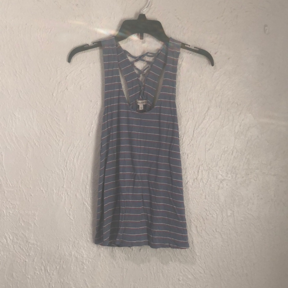 Red and White Striped Blue Tank Top